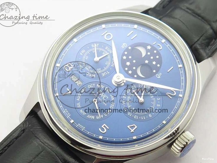 MIROTIME 0228 Portugieser Perpetual Calendar IW503401 V9F 1:1 Best Edition Blue Dial on Black Leather Strap A Contemporary 7114